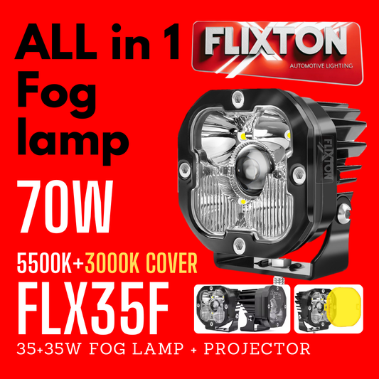FLIXTON 70W FLX35F Projector Fog Lamp 12V 35W+35W Off-road and touring with harness and switch