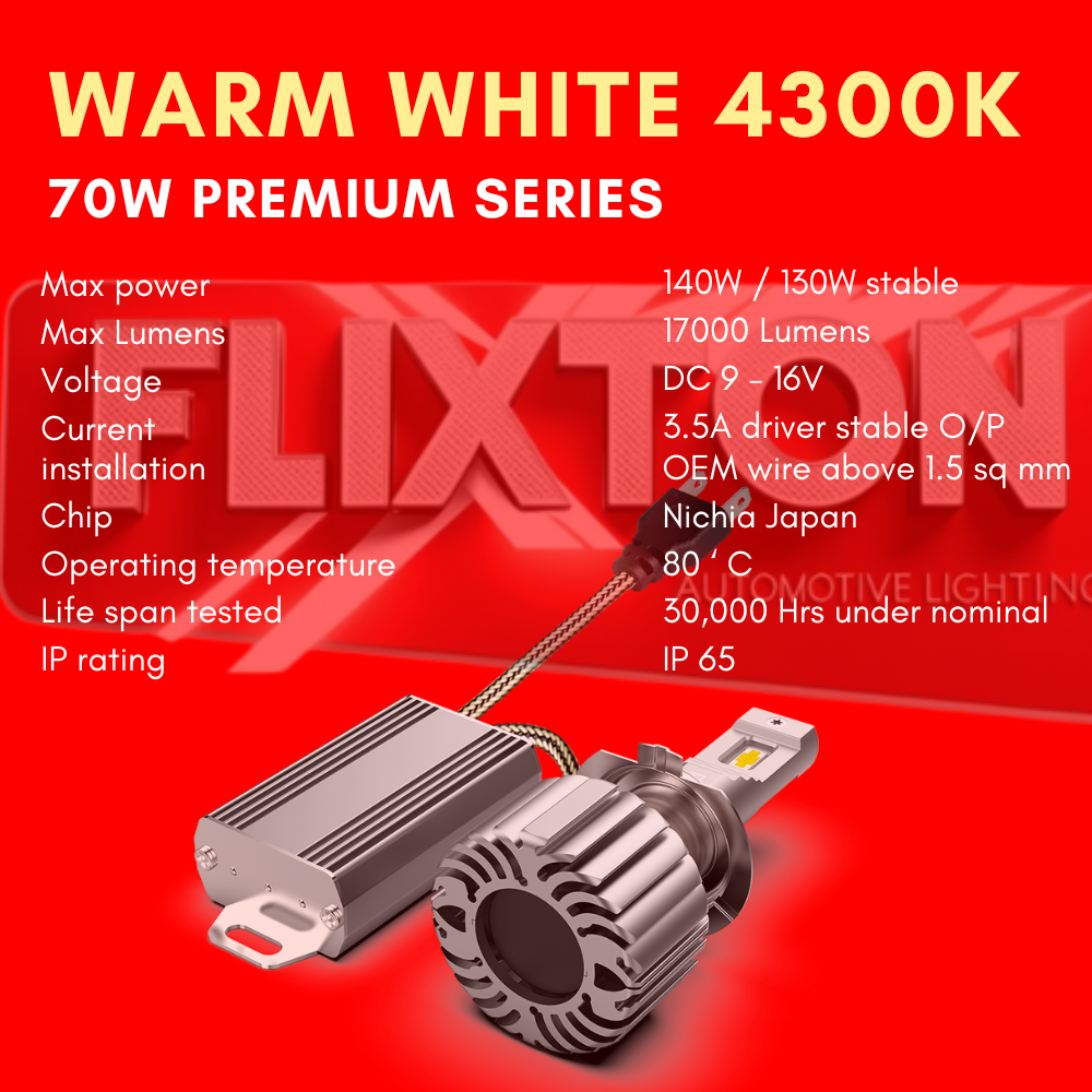 FLIXTON FLX75P PREMIUM SERIES WARM WHITE 70W Per Bulb 140W Pair Headlamp Bulb and Foglamp bulb